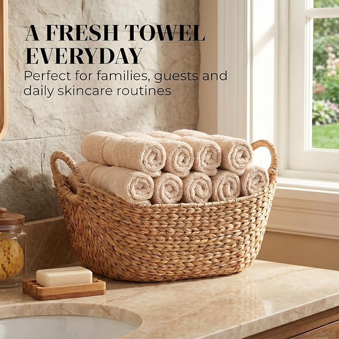 6 Piece Organic Cotton Luxury Bath Towel Set, 700 GSM Plush Long-Staple Bath Hand Wash Bundle, Soft Absorbent Quick-Dry Bathroom Towels, GOTS & Oeko-TEX Certified Hotel Spa Quality – Beige