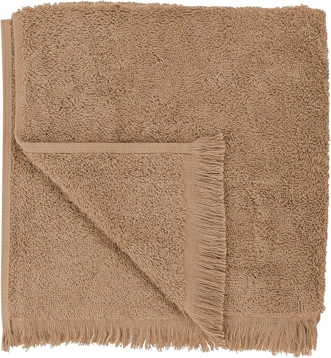 blomus FRINO Fringed Terrycloth Organic Cotton Hand Towel XL 20 x 39 - Oeko-TEX Standard 100 Certified - Tan