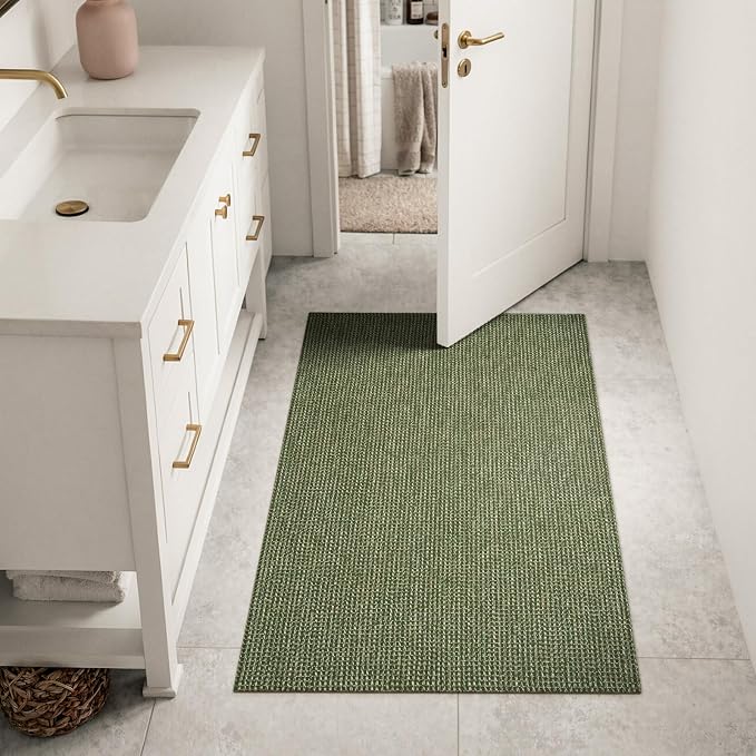 Uphome Boho Bathroom Rugs, 2x3 Washable Small Area Rug for Entryway Indoor, Farmhouse Rubber Backing Braided Cotton Throw Rugs Low Pile, Indoor Green Front Door Mat for Porch Kitchen Bedroom Entrance