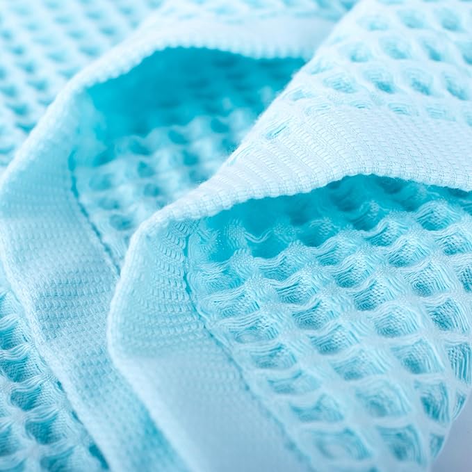 PÜSKÜL Pack of 2 Waffle Bath & Spa Towels - Premium 100% Turkish Organic Cotton - Quick Dry Thin Bath Towel for Bathroom - Made in Turkey (Turquoise, 32x63 inch)