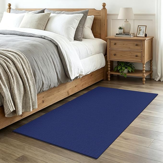 EARTHALL Woven Area Rug 3x4 Ft Washable Rugs for Entryway Braided Non Slip Rubber Backed Throw Rugs Door Mat Indoor Outdoor Entrance Cotton Carpet for Kitchen Foyer Front Door, Royal Blue/Navy