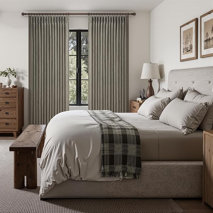 Extra Long 120 Inch Sepia Ebony Blackout Bedroom Curtains 2 Panels Set, Memory Trained Pinch Pleated Dual Layer Flax Linen Textured Drapes Soundproof Ceiling Window Curtain for Living Room 10FT Length