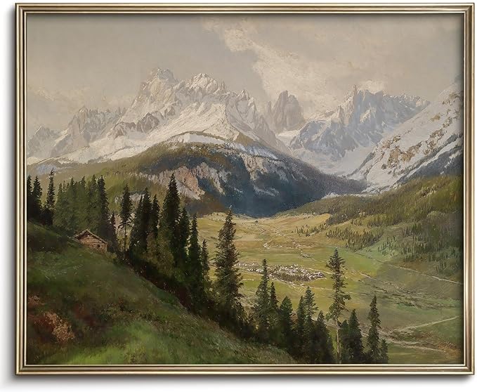 Nature Landscape Vintage Wall Art for Home Decor, Mountain View Canvas Wall Art, Farmhouse Muted Spring Summer Paintings Art Picture Aesthetic for Bedroom Bathroom Living Room Office Decor (8" x 10"-UNFRAMED)