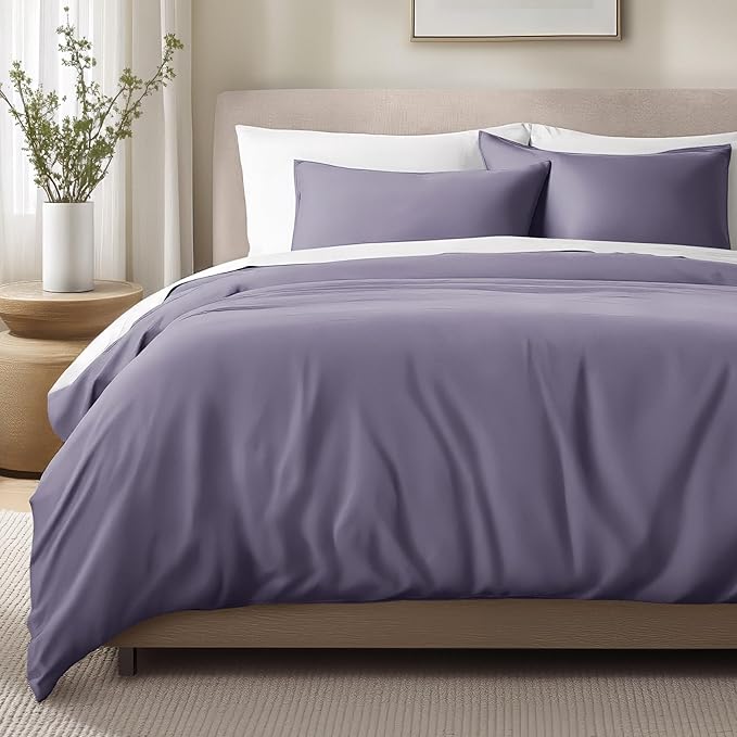 Bare Home 100% Organic Cotton Sateen Duvet Cover Set - Full/Queen Size - 400 Thread Count - Smooth Sateen Weave - Warm & Luxurious - Duvet Cover (Queen, Dusty Purple)