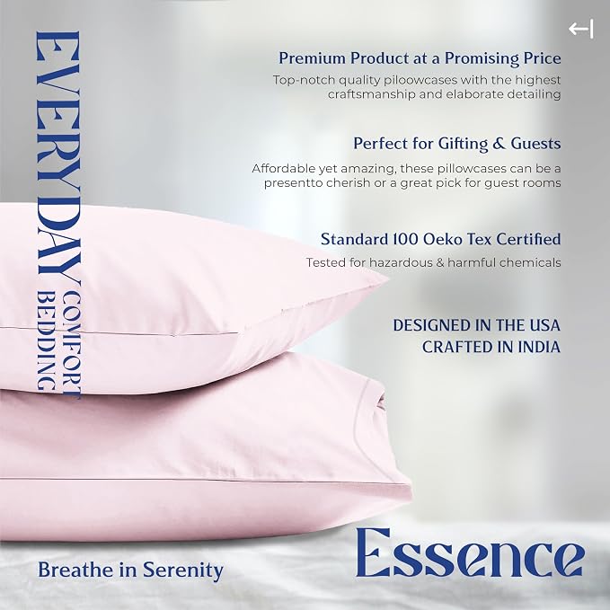 Mayfair Linen 100% Organic Cotton King Size Pillow Cases Set of 2 - Soft Hotel Quality Covers for King Size Pillows (Blush), Authentic GOTS Certified, Crisp, Cooling Percale Weave Cotton Pillowcases