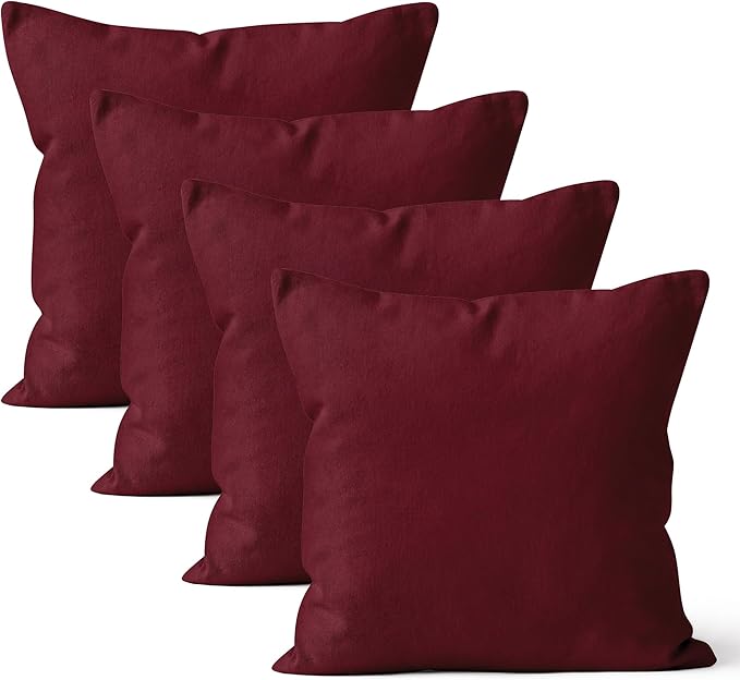 Encasa XO Throw Pillow Covers 24x24 in Set of 4 Rich Maroon | No Inserts | Cotton Pillow Covers for Living Room, Bed, Sofa, Couch | Decorative Cushion Covers with Improved Zipper