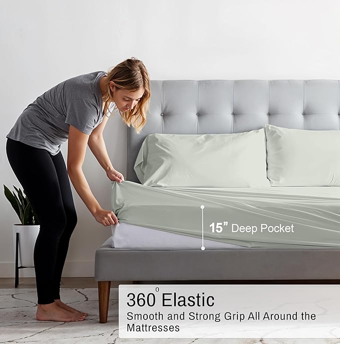 RUVANTI 100% Cotton Organic Percale Sheets Twin XL Size – Crisp Cooling Bed Sheets for Hot Sleepers, Deep Pocket 15”, Soft Peach Finish, Breathable & Durable Hotel-Style 3 Pcs, Mineral Gray