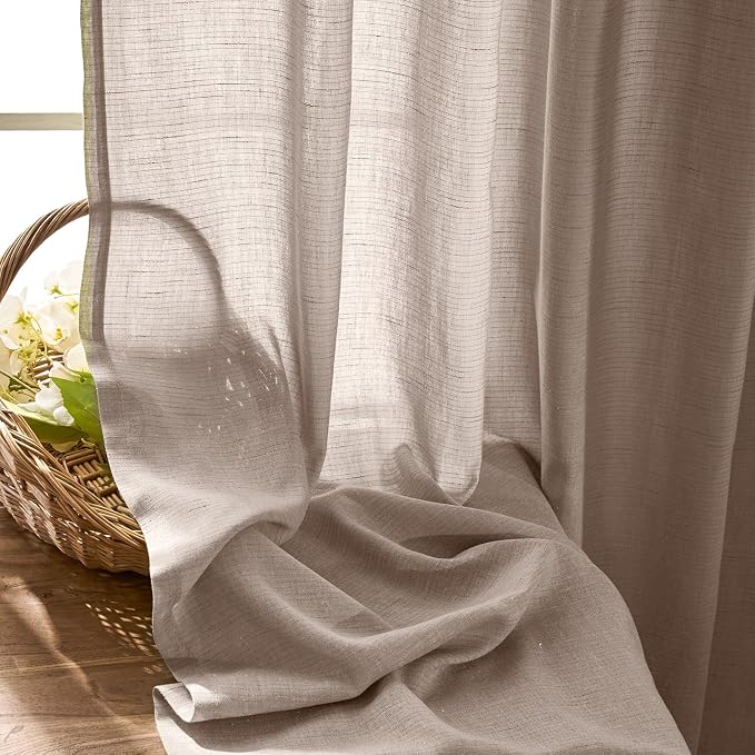 jinchan Linen Curtain for Living Room Divider Extra Wide 100 Inch Light Filtering Taupe Semi Sheer Grommet Patio Curtain for Sliding Door Coastal Decor Sunroom Floor to Ceiling Window 1 Panel 100"x84"