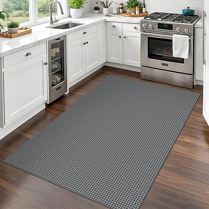 EARTHALL Woven Area Rug 3x5 Ft Washable Rugs for Entryway Braided Non Slip Rubber Backed Throw Rugs Door Mat Indoor Outdoor Entrance Cotton Carpet for Kitchen Foyer Front Door, Dark Gray