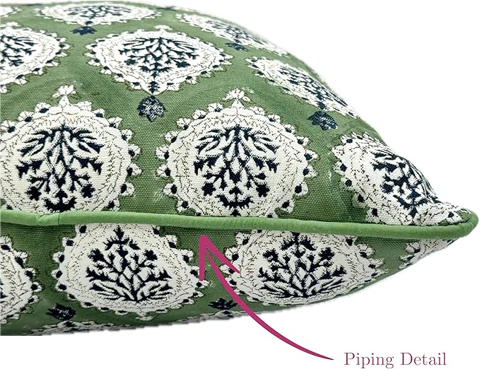ATOSII Block Print Throw Pillow Covers, 20 X 20 - Set of 2, Decorative Couch Pillows for Living Room Bed Sofa, 100% Cotton Canvas Pillow Case for Home Decor & Outdoors, Preppy Throws - Kari Green