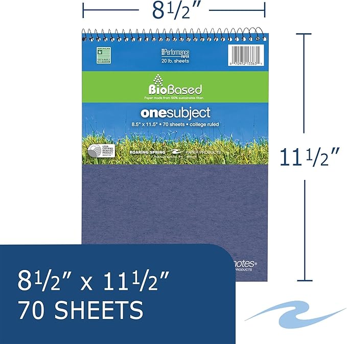 ROARING SPRING Environotes College Ruled 1 Subject Recycled Spiral Notebook, Assorted Earthtone Covers,8.5" x 11.5" 70 Sheets
