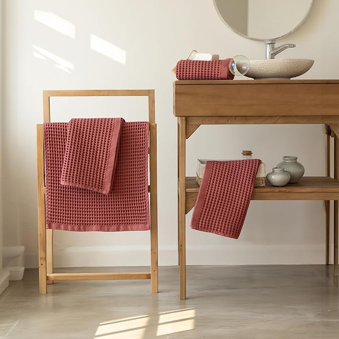Premium Waffle Hand Towels Pack of 4 Extra Large 20x35 inch - 100% Turkish Cotton, Waffle Weave, Quick Dry, Lint Free, Super Absorbent Hand Bath Towel (Dark Red, Set of 4 Hand Towels)