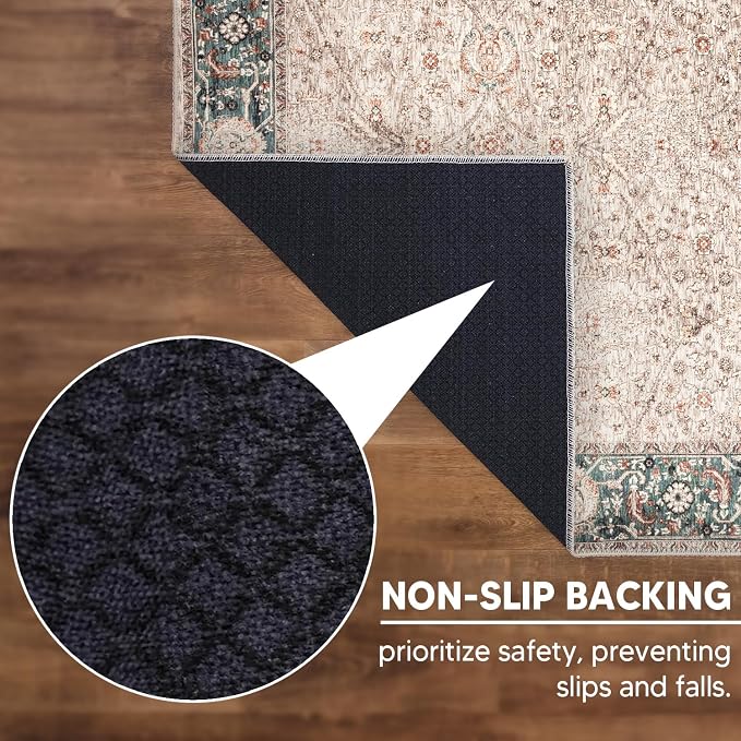 Keen Home Design 48"x72" Rug - Machine Washable Area Rug with Non-Slip Backing, Ideal for Living Room, Dining Room, Bedroom - Vintage, Easy Clean, Durable, Low Pile - (4' x 6')