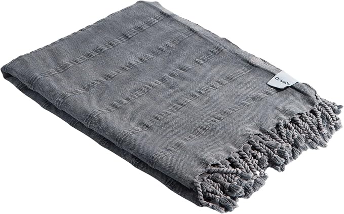 InfuseZen Stonewashed Turkish Cotton Bath and Beach Towel - Faded Black | 100% Organic, Thin, Soft, Lightweight, Absorbent, Quick-Drying, Large Peshtemal, Sand-Resistant for Shower, Pool, Spa, Travel