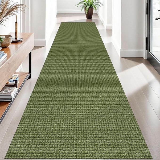 EARTHALL Woven Runner Rug 3x10 Ft Washable Runners for Hallways Long Non Slip Rubber Backed Kitchen Runner Braided Indoor Floor Carpet Runners for Entryway, Hallway, Kitchen, Green