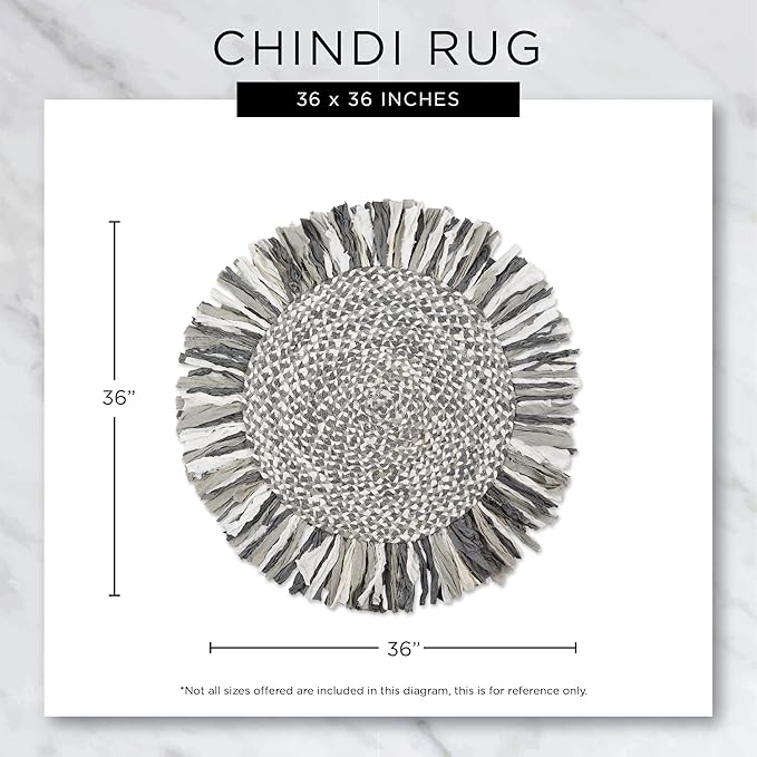 DII Chindi Home Collection Handwoven Multicolor Area Rag Rug, 3' Round with Fringe, Multi-Color