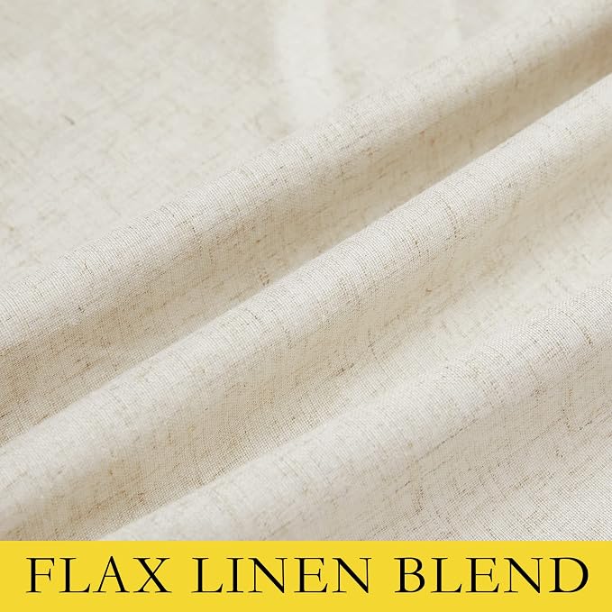NICETOWN Natural Full Blackout Back Tab Linen Curtains 84" Long 2 Panels, Boho-Chic Thick Linen Blend Drapes for Bedroom, Thermal Insulated Window Covers with White Backing for Cafe Bar (42" Wide)