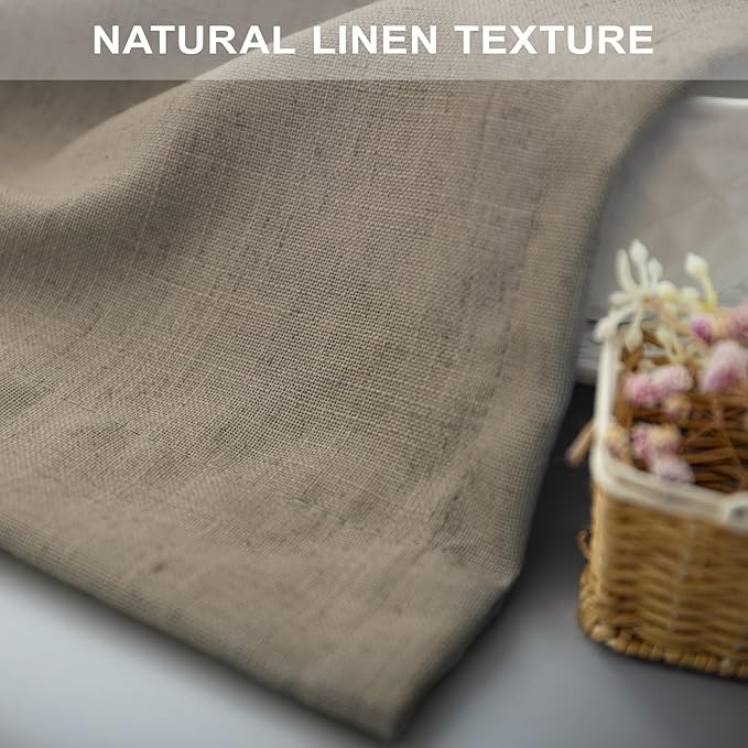 Pitalk Taupe Linen Curtains 63 Inch Length 2 Panels Soft Thick Linen Textured Window Drapes for Bedroom Living Room Semi Sheer Light Filtering Burlap Look Decor 52x63 Long Back Tab Rod Pocket Pleated