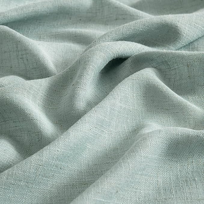 MIULEE Aqua Blue Linen Curtains 54 Inch Length 2 Panels for Bedroom Living Room, Soft Thick Linen Textured Natural Short Window Drapes Semi Sheer Light Filtering Back Tab Rod Pocket Burlap Look Decor