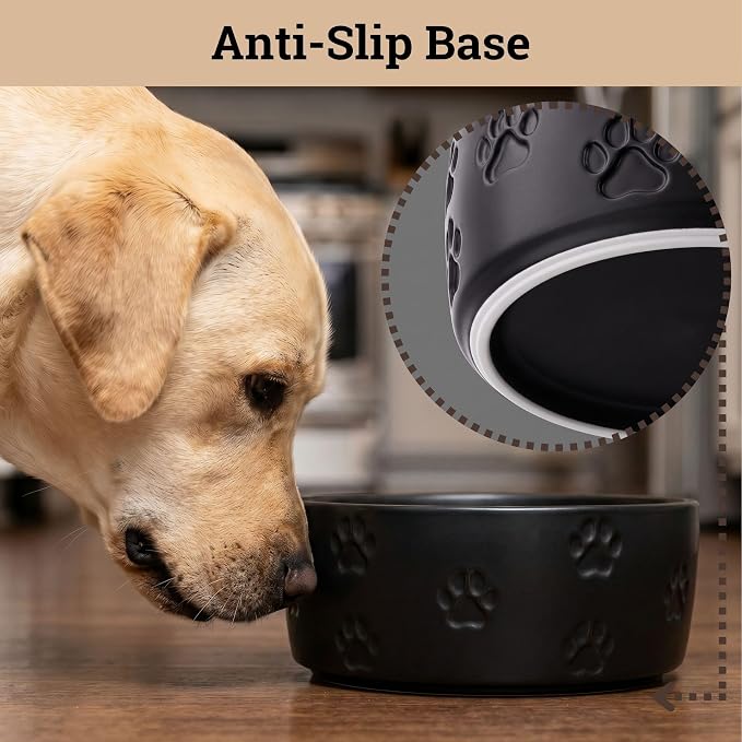 Ceramic Dog Bowl Set of 2 with Anti-Skid Base - 7.5" Wide x 3" Tall Ceramic Dog Bowls for Large Dogs - 6 Cup Capacity Food and Water Bowls for Dogs - Rubber Bottom Pet Bowl Set of 2 for Large Pets