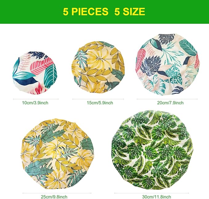5 Pcs Eco-friendly Reusable Beewax Bowl Covers Cotton Cloth Storage Elastic Food Storage Covers For Food, Fruits and Leftover