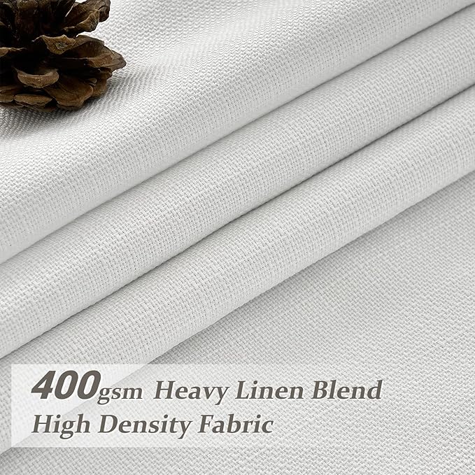 Room Darkening Soft White Linen Curtains 102 Inches Long 2 Panels Set for Dining Room, Pure White Pinch Pleated Dual Layer Blackout 102 Inch Curtain Energy Saving Privacy Cottage Drapes with Back Tab