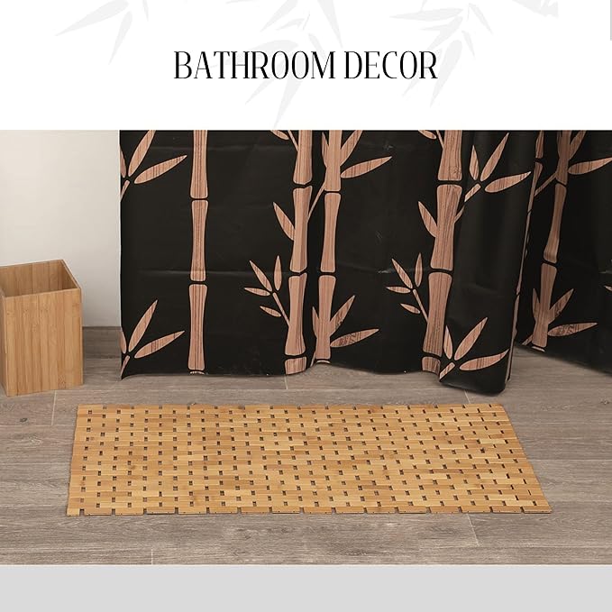 EVIDECO French Home Goods Rectangular Natural Bamboo Bathroom Mat - Non Slip Bath Mat - Perfect for Shower, Spa, Sauna and Bathroom Decor - Foldable Duckboard, 16 x 40 inches, Light Brown
