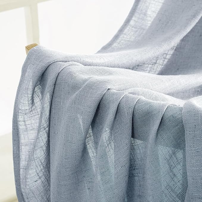 MIULEE Chambray Blue Linen Curtains 45 Inch Length 2 Panels for Bedroom Living Room, Soft Linen Textured Window Drapes Semi Sheer Light Filtering Back Tab Rod Pocket Farmhouse Modern Burlap Look Decor