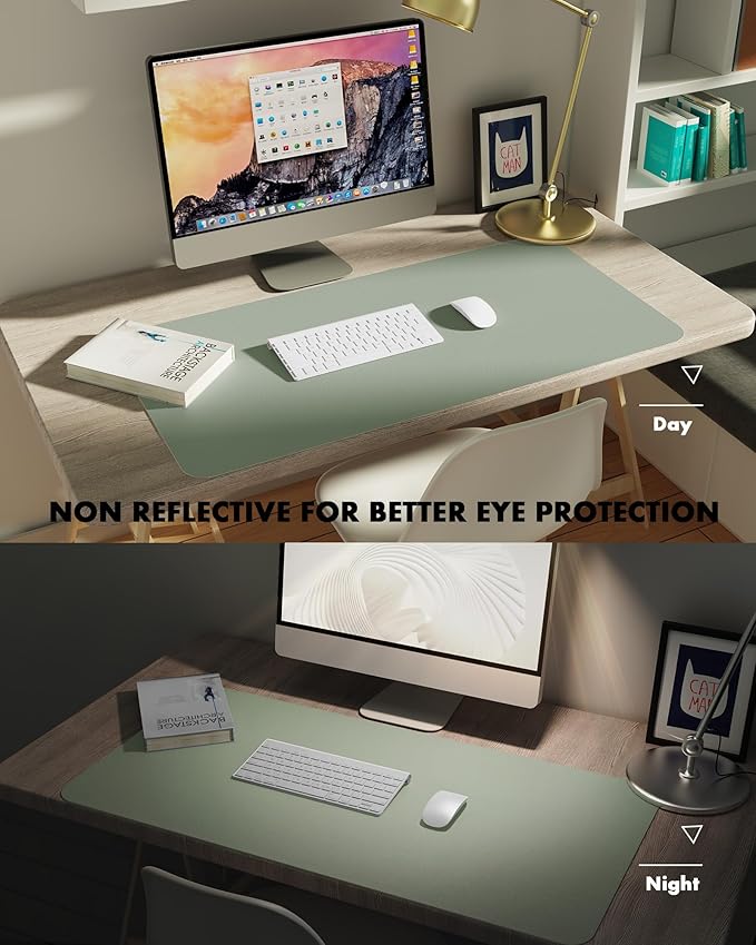 YSAGi Double-Sided Desk Pad, 35.4"x17"Leather Desk Mat, Eco Cork Desk Pad Protector,Large Mouse Pad,Waterproof Desk Blotter for Office/Home(Grayish Green)
