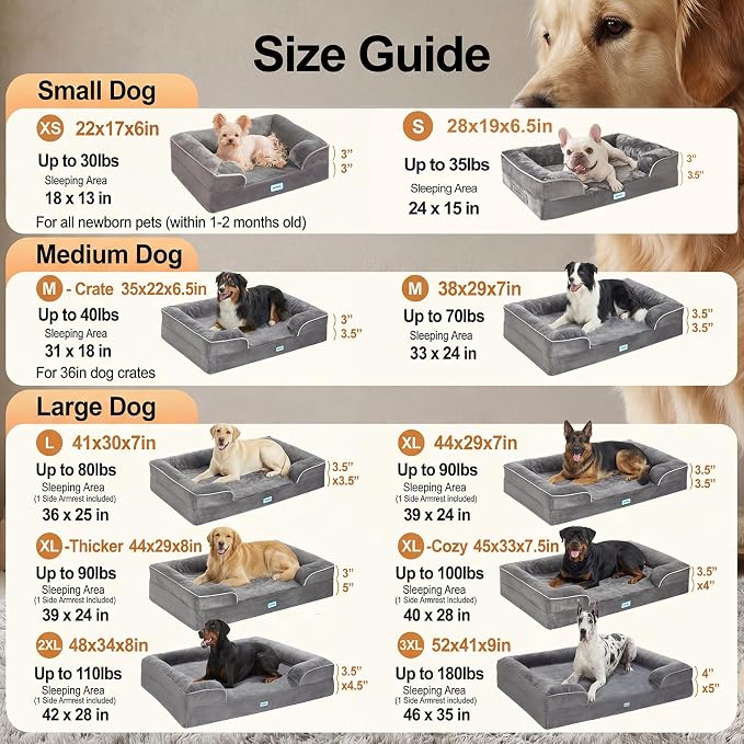 OhGeni Orthopedic Dog Bed Couch Big Cat Sofa for Extra Large Sized Pets with Memory Foam, Machine-Washable Waterproof Removable Cover, Soft Comfortable Fabric, 41-inch (Gray)