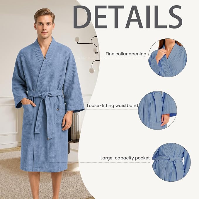 Lightweight Waffle Robe - Soft Cotton Bathrobe Spa Bathrobe for Daily Wear Home & Hotel