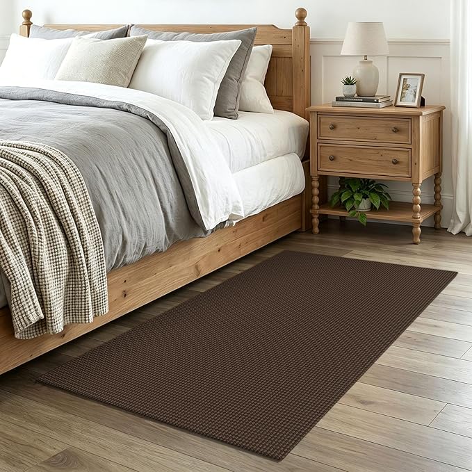 EARTHALL Woven Area Rug 3x4 Ft Washable Rugs for Entryway Braided Non Slip Rubber Backed Throw Rugs Door Mat Indoor Outdoor Entrance Cotton Carpet for Kitchen Foyer Front Door, Brown
