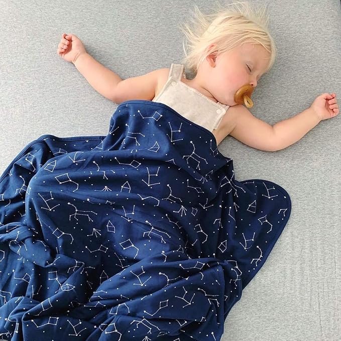 Woolino Toddler Blanket - Merino Wool and Organic Cotton Baby Blanket for Girls and Boys - 4 Season - 52.5” x 40” - Night Sky