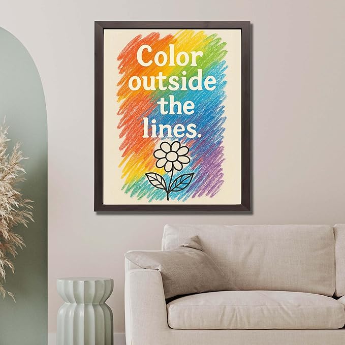 InkFlow Posters Rainbow Typography with Flower Poster - Fun Graphic Print for Kids Bedroom, Playroom, Nursery - Positive Creative Decor - 16x20 Unframed Canvas Print