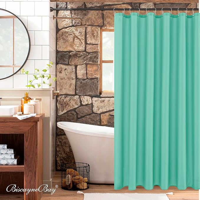 Biscaynebay Quality Fabric Shower Curtain Liners 72 Inch by 72 Inch, Teal Water Resistant Bathroom Curtains Rust Resistant Grommets & Weighted Bottom Hem Machine Washable