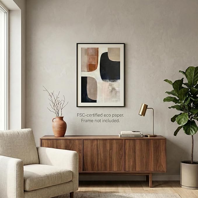 Moonow7 Modern Abstract Geometric Wall Art Prints, Neutral Artwork for Living Room, Bedroom, Office, Minimalist Aesthetic Decor, Contemporary Home Accent, Unframed Size A3 29.7 x 42 cm / 16.5X11.7
