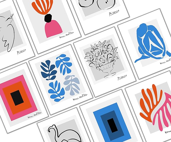 Matisse & Picasso Greeting Cards - Set of 10 All Occasion 5x7 Note Cards with Envelopes. Blank Inside. Assorted Modern Abstract Minimalist Designs.