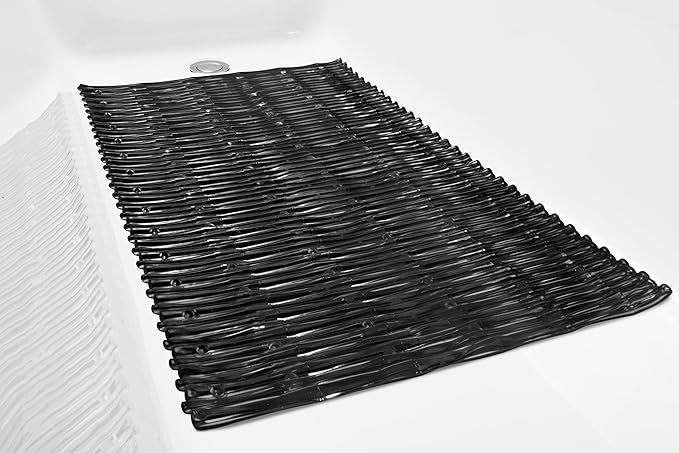 "Bamboo Non-Slip Bath Tub Mat - Non-Toxic - Safe, Clean, Machine-Washable, Superior Grip & Drainage - Non-Slip Bath Mat - Vinyl - for Smooth/Non-Textured Tubs Only - Opaque Black