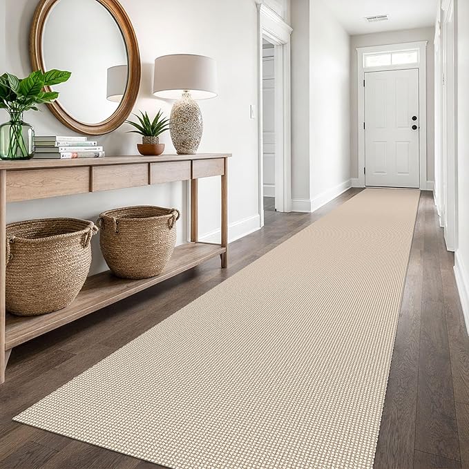 EARTHALL Runner Rug 3x16 Ft Washable Runners for Hallways Extra Long Woven Non Slip Entryway Runner Braided Kitchen Runner Indoor Outdoor Carpet Runners for Hotels, Hall, Stair, Beige/Ivory