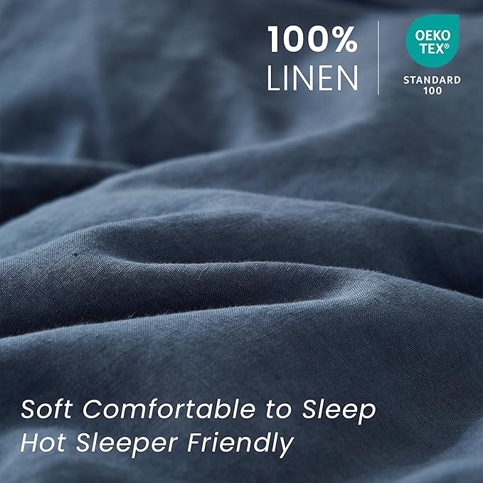 100% French Linen Pillow Shams Basic Style - Pack of 2 - Washed Solid Color Natural Flax Soft Breathable - Classic Blue, 20'' x 36''