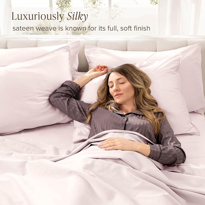 Bare Home 100% Organic Cotton King Sheet Set - 400 Thread Count - Smooth Sateen Weave - Breathable & Cooling - Hotel Luxury Set - Deep Pocket Bed Sheets (King, Dusty Pink)