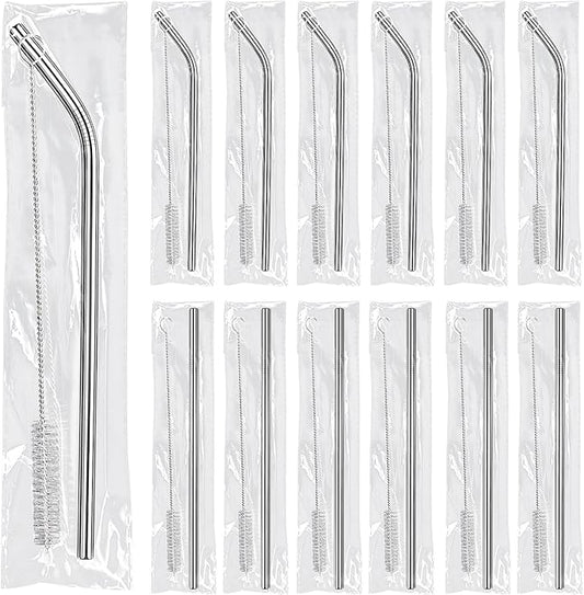16 Pack 8.5 Inch Reusable Stainless Steel Straws Individually Wrapped,8 Bent + 8 Straight + 16 Cleaning Brushes,Cold Drinking Stainless Steel Straws