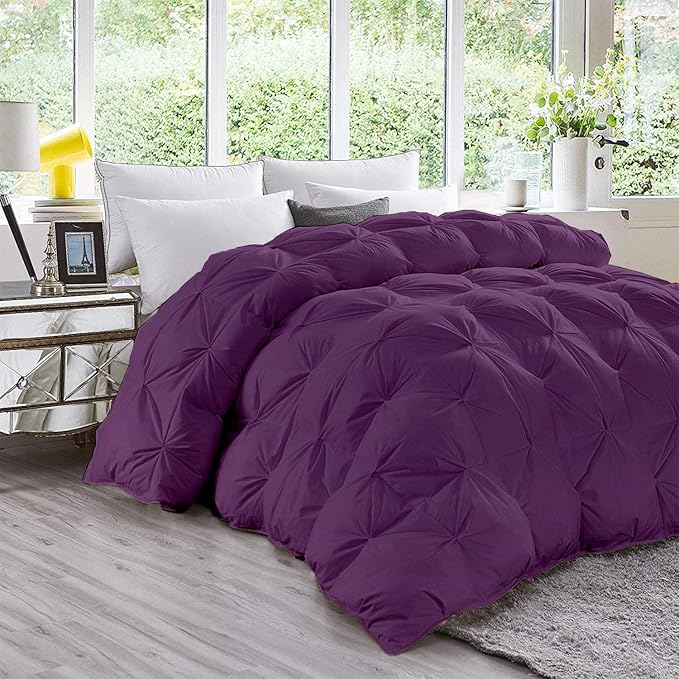 Hypoallergenic 1000-TC Pinch Pleated Down Alternative Comforter Super King Plus 120x120 Inches 1pc Comforter & 2 pcs Pillow Covers, 700 GSM & All Side Corner Tabs 100% Egyptian Cotton