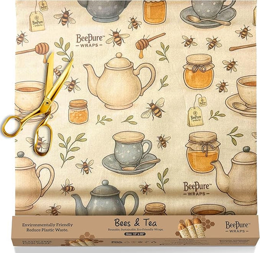 Reusable Beeswax Food Wrap Roll – Bees & Tea (15”×80”)