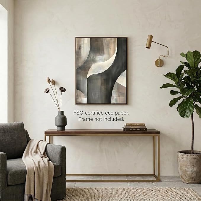 Moonow7 Flowing Harmony Abstract Artwork, Neutral-Toned Wall Art for Modern Bedroom or Office, Unframed Size 40x50 cm / 16x20″