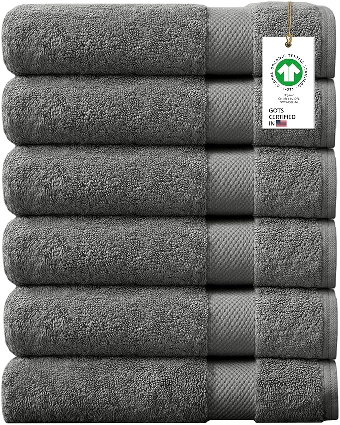 100% Organic Cotton Towels 650 GSM Plush Feather Touch Quick Dry Hand Towel, Pack of 6 GOTS Certified, Oeko-Tex Green Certified, Organic Cotton Hand Towel, 20"X30"