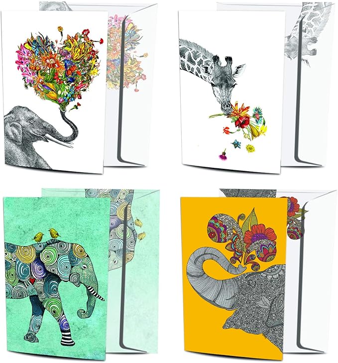 Tree-Free Greetings 8 Pack Greeting Cards, 100% Recycled Paper, Eco-Friendly Cards, Made in the USA, Variety Pack with Matching Envelopes, 5”x7” in Artful Designs, multicolored (AGP1039)