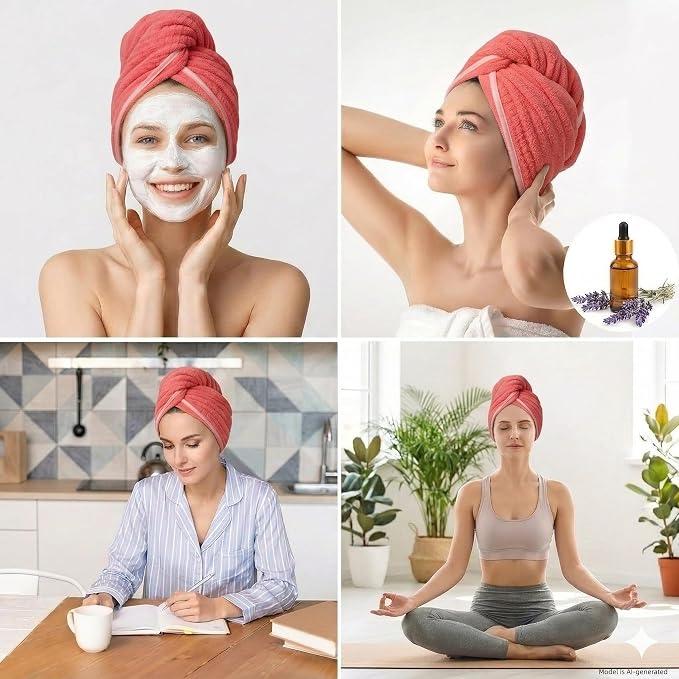 3 Pack Red Microfiber Hair Towel Wrap, Super Absorbent Quick Dry Hair Turban for Women, 10x26 Inches Soft Hair Drying Cap for Long Thick Curly Hair, Shower Bath Travel