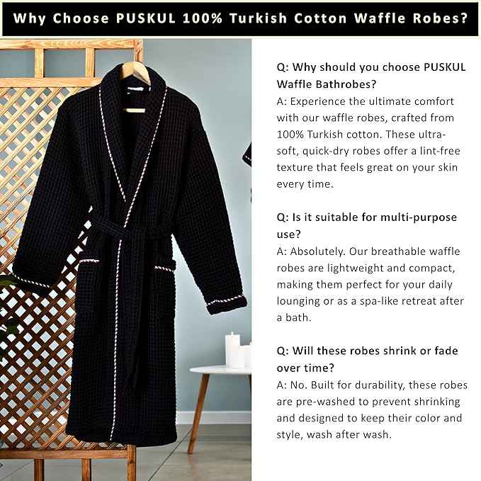 PÜSKÜL Luxury Waffle Robe for Women & Men - Natural 100% Turkish Cotton Bathrobe - Housecoat Womens & Housecoat Mens