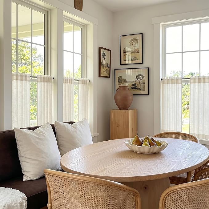 Cream Linen Cafe Curtains 30 Inch Length for Kitchen Windows Over Sink Semi Sheer Light Filtering Tier Curtain Back Tab Rod Pocket Modern Farmhouse Drape for Bathroom Small Half Window 2 Panel 34 x 30